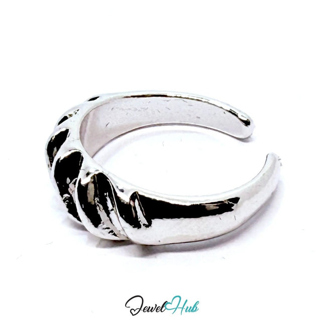 Silver - Plated Twisted Rope Zinc Rings – Sculptural Texture in UK N & UK K - JewelHub.co.uk