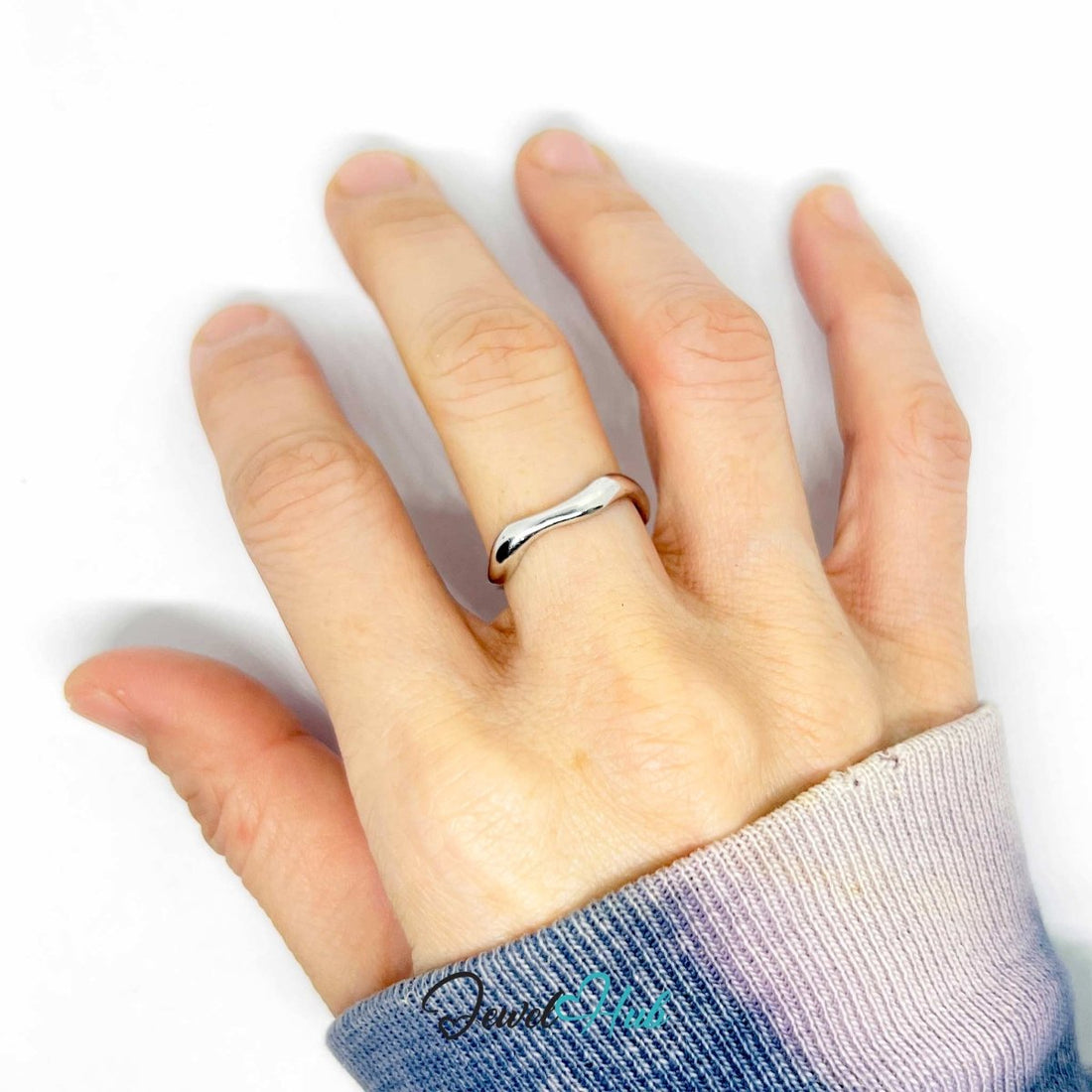 Silver - Plated Wave Zinc Alloy Ring – Asymmetrical Band - JewelHub.co.uk