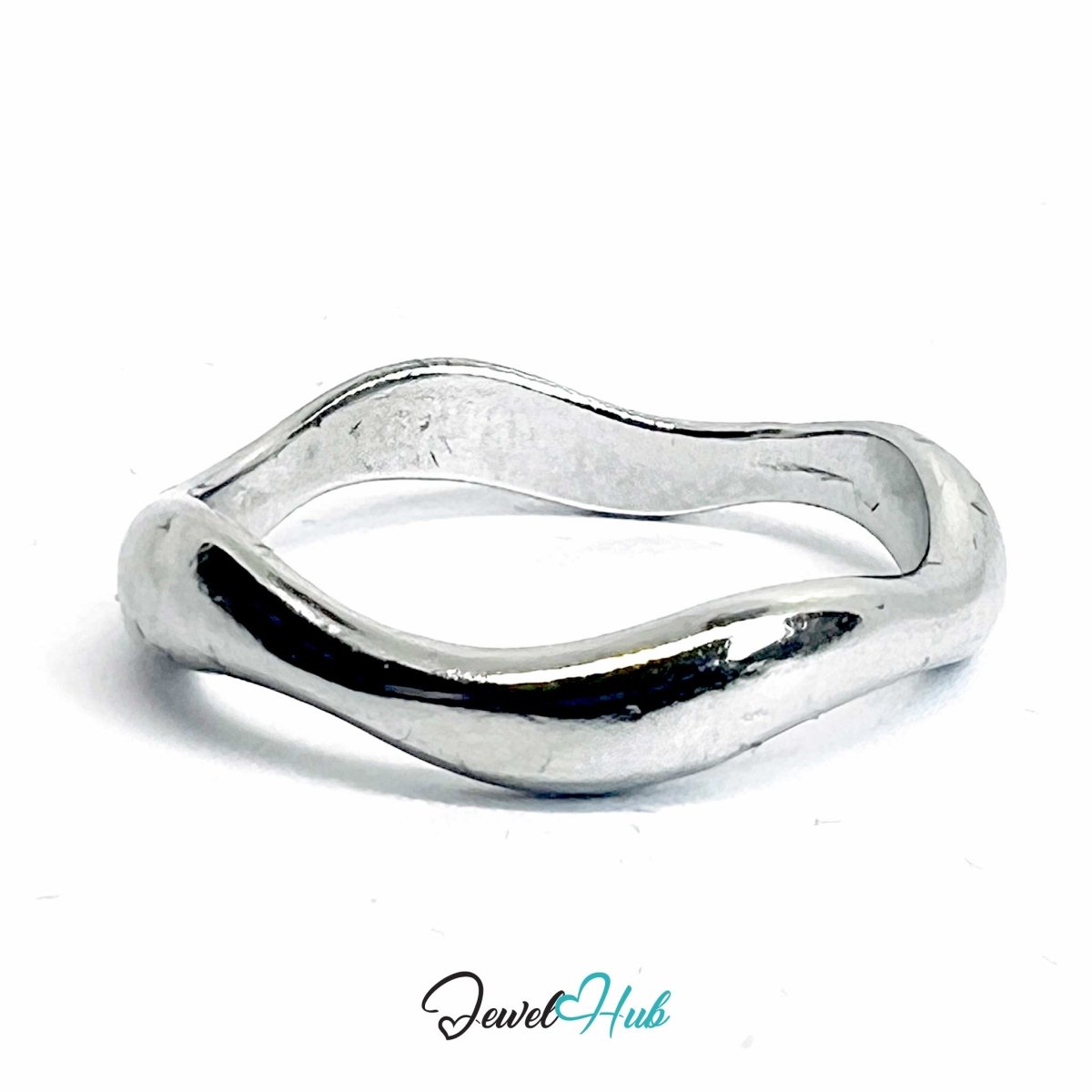 Silver - Plated Wave Zinc Alloy Ring – Asymmetrical Band - JewelHub.co.uk