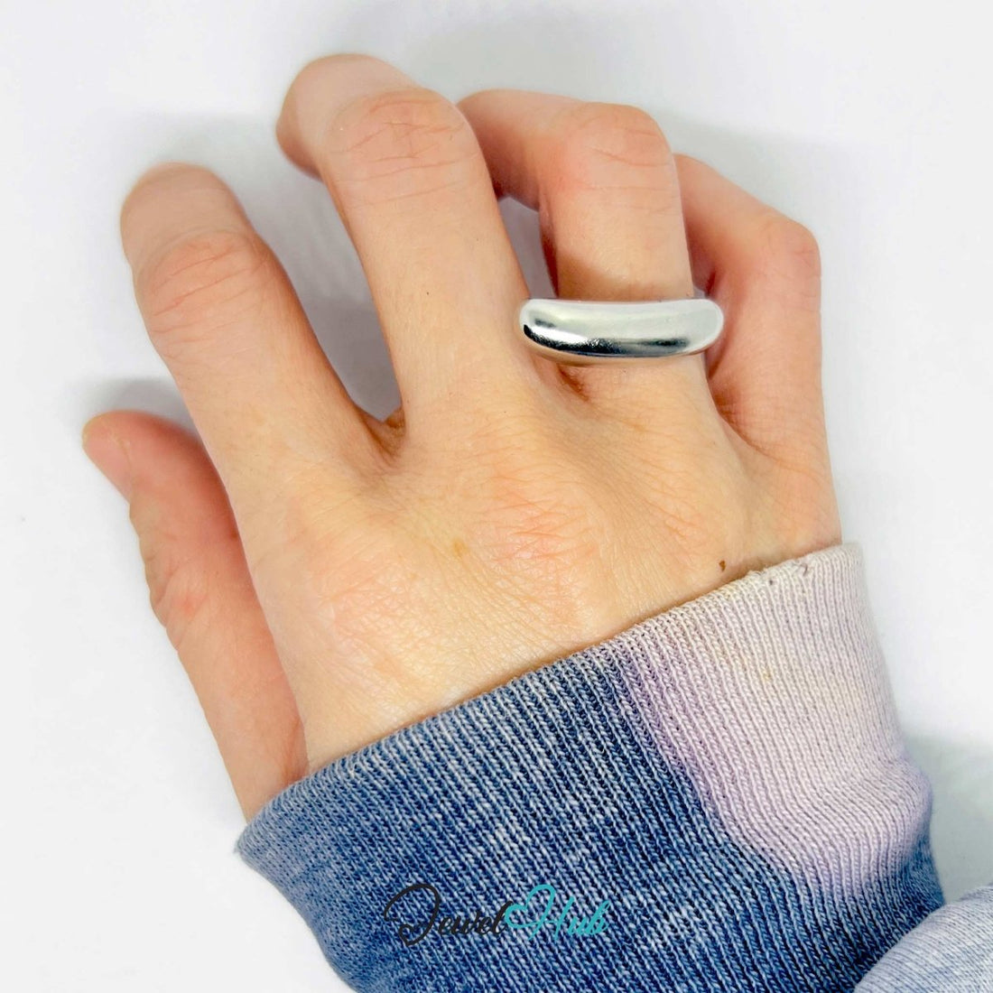 Silver - Plated Wide Curve Zinc Alloy Ring – Open - Band Design - JewelHub.co.uk
