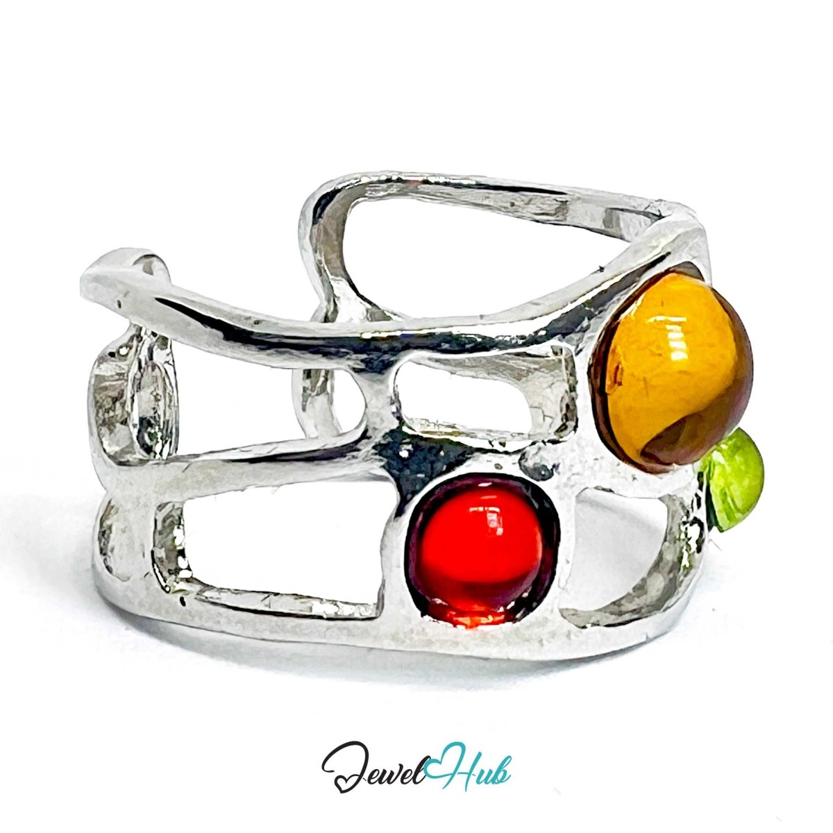 Silver - Plated Zinc Alloy Resin Gem Ring – Color - Pop Geometric Statement - JewelHub.co.uk