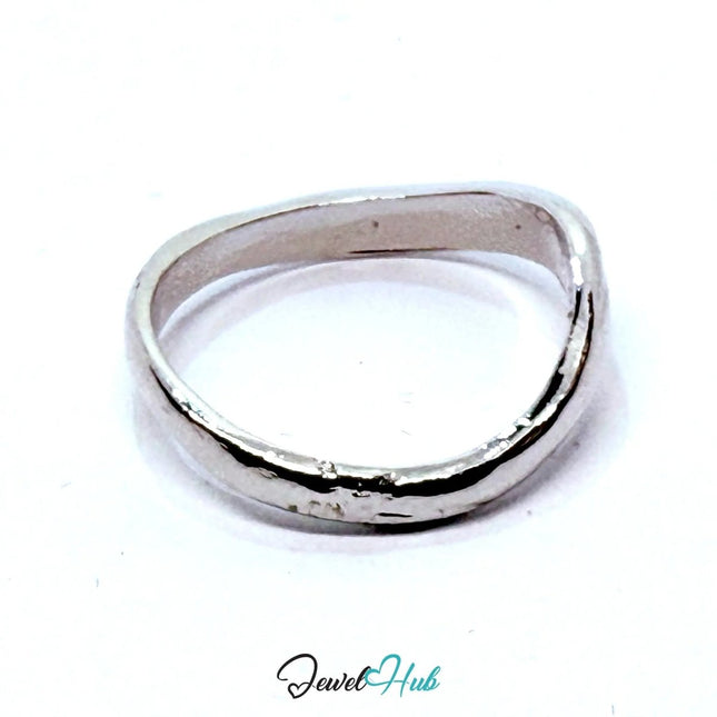 Silver - Plated Zinc Alloy Ring – Asymmetrical Wave Band, Gift for Teenagers & Minimalist Jewellery Lovers - JewelHub.co.uk