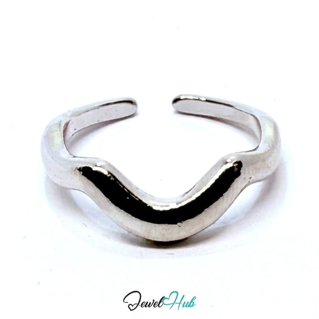 Silver - Plated Zinc Alloy Ring – Chevron Wave Band, Gift for Teenagers & Minimalist Jewellery Lovers - JewelHub.co.uk