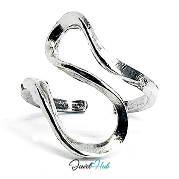 Silver - Plated Zinc Alloy Ring – Flowing Ribbon Wave Design - JewelHub.co.uk