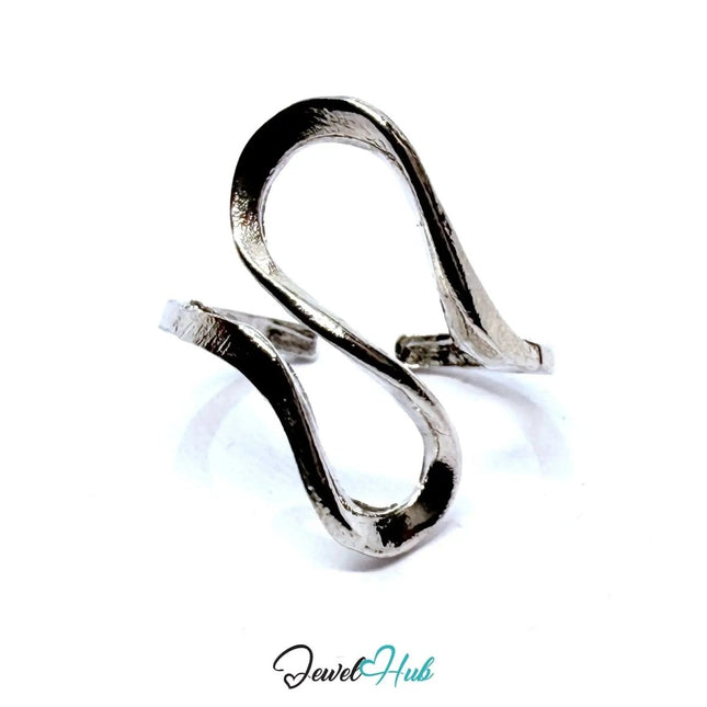 Silver - Plated Zinc Alloy Ring – Flowing Ribbon Wave Design, Sculptural Gift for Teenagers & Minimalist Jewellery Lovers - JewelHub.co.uk