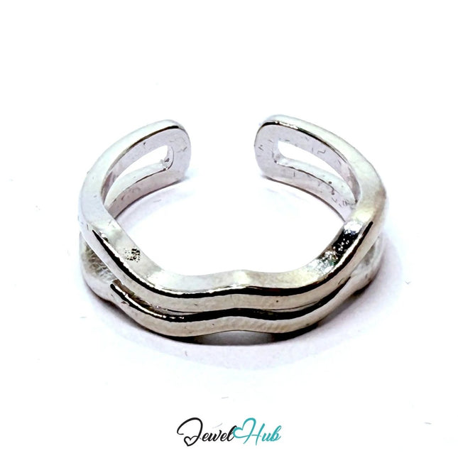 Silver - Plated Zinc Alloy Ring – Layered Wave Band, Gift for Teenagers & Sculptural Jewellery Lovers - JewelHub.co.uk