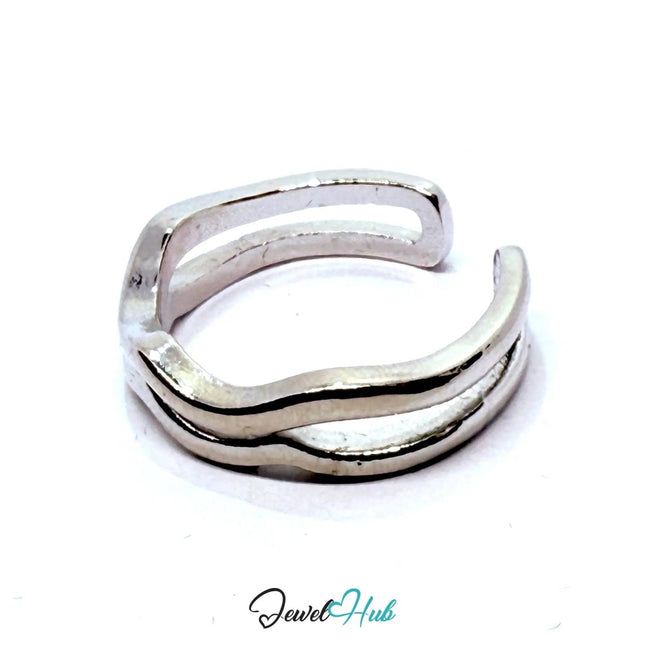 Silver - Plated Zinc Alloy Ring – Layered Wave Band, Gift for Teenagers & Sculptural Jewellery Lovers - JewelHub.co.uk