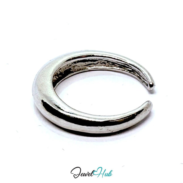 Silver - Plated Zinc Alloy Ring – Minimalist Crescent Statement, Gift for Teenagers & Gen Z Jewellery Lovers - JewelHub.co.uk