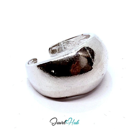 Silver - Plated Zinc Alloy Ring – Textured Chunky Band for Bold Presence | Fixed Size UK M - JewelHub.co.uk