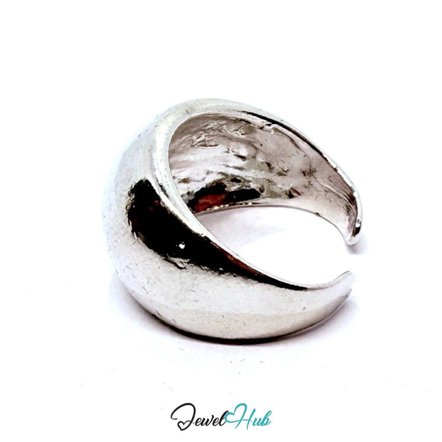 Silver - Plated Zinc Alloy Ring – Textured Chunky Band for Bold Presence | Fixed Size UK M - JewelHub.co.uk