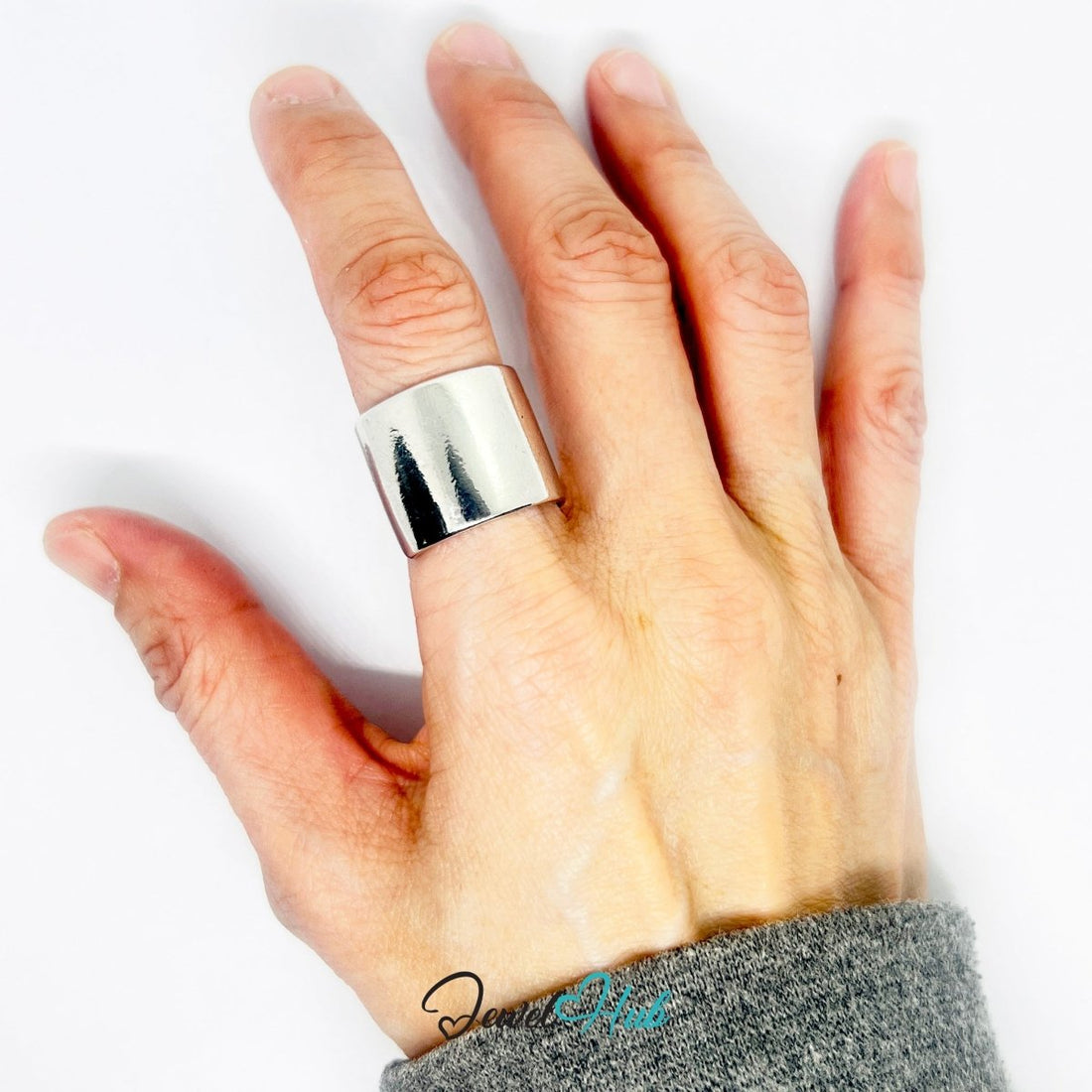 Silver - Plated Zinc Alloy Sculptural Concave Ring – Textured Modern Accent - JewelHub.co.uk