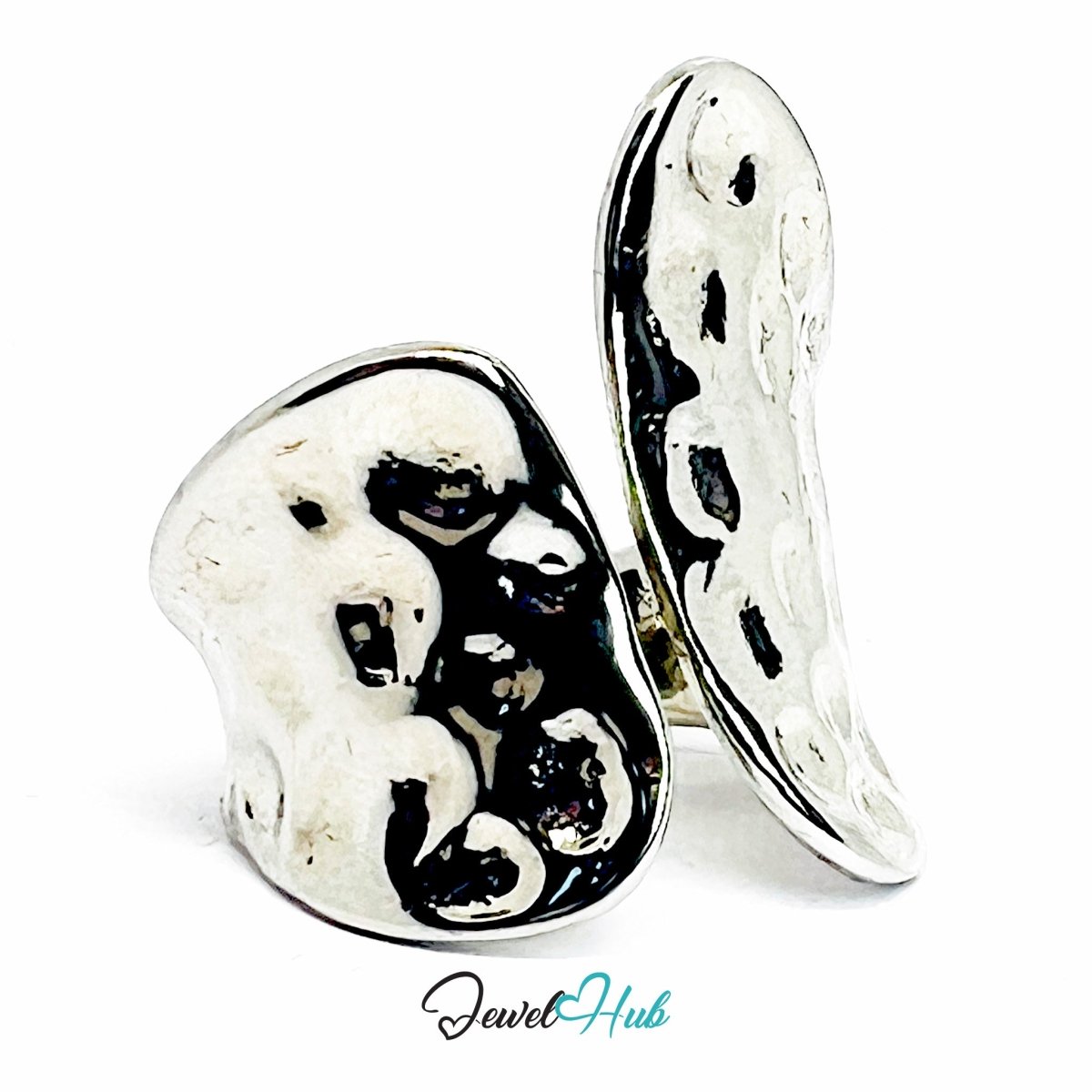 Silver - Plated Zinc Alloy Sculptural Hammered Ring – Organic Minimalism - JewelHub.co.uk