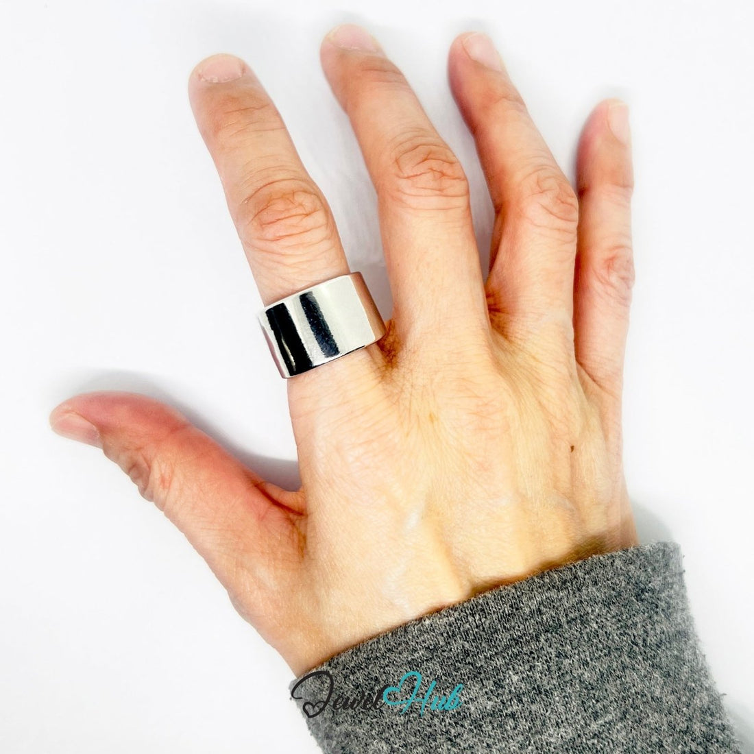 Silver - Plated Zinc Alloy Wide Band Ring – Sculptural Minimalist Accent - JewelHub.co.uk
