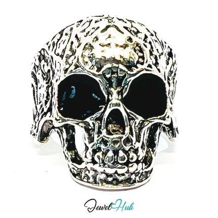Silver - Plated Zinc Punk Ring – Skull Statement for Rebellious Style | Fixed Size O, 9.06g - JewelHub.co.uk