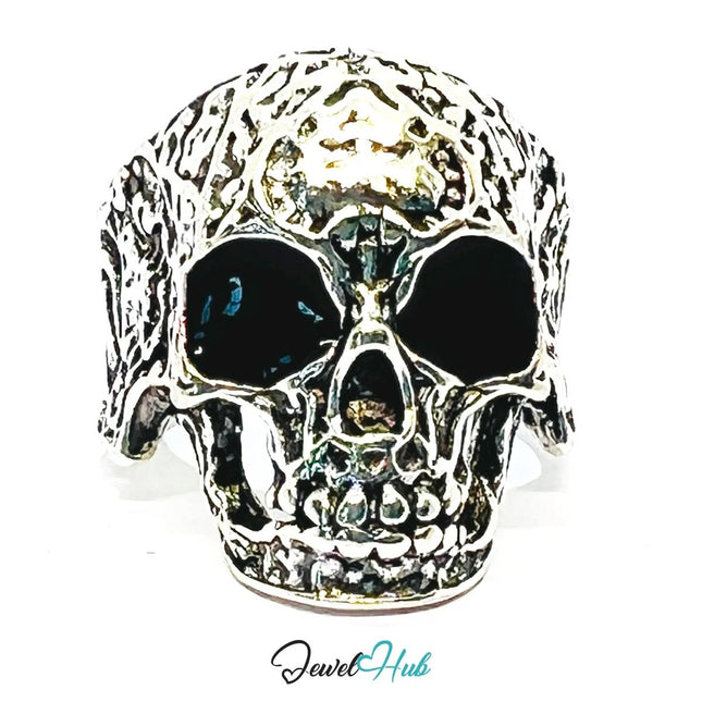 Silver - Plated Zinc Punk Ring – Skull Statement for Rebellious Style | Fixed Size O, 9.06g - JewelHub.co.uk