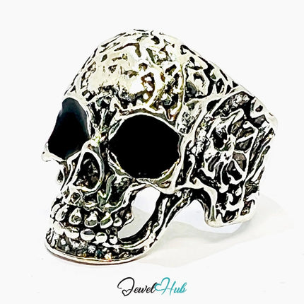Silver - Plated Zinc Punk Ring – Skull Statement for Rebellious Style | Fixed Size O, 9.06g - JewelHub.co.uk