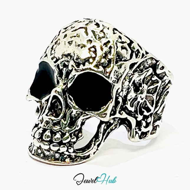 Silver - Plated Zinc Punk Ring – Skull Statement for Rebellious Style | Fixed Size O, 9.06g - JewelHub.co.uk