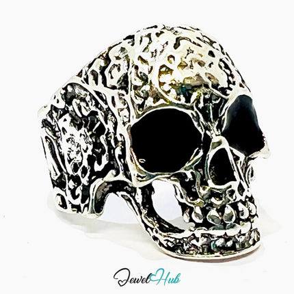 Silver - Plated Zinc Punk Ring – Skull Statement for Rebellious Style | Fixed Size O, 9.06g - JewelHub.co.uk