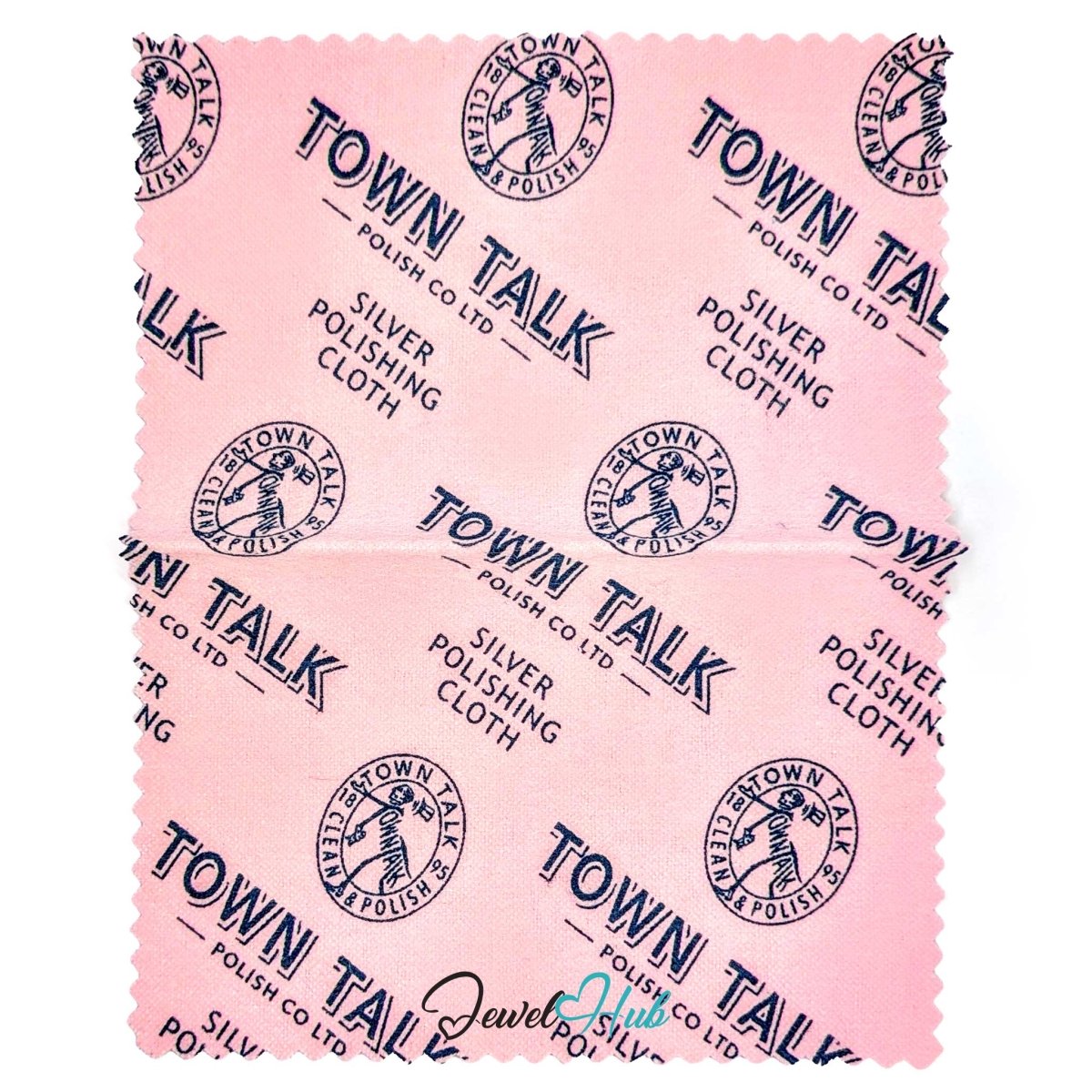 Two pink polishing cloths with scalloped edges, printed with the brand name 'Town Talk' and the text 'Silver Polishing Cloth'.