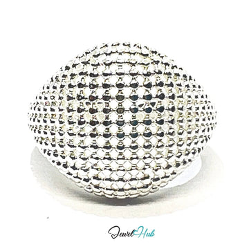 Silver Ring Hallmark 925 - Lightweight Texture & Beaded | 3.83g | Adjustable UK N - O - P - JewelHub.co.uk