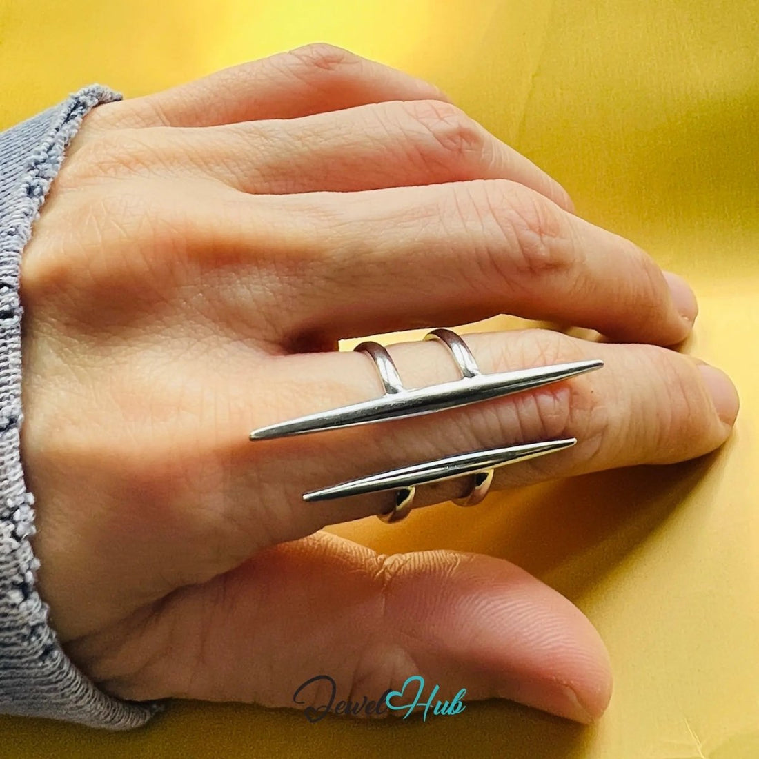 Silver SpikeForm Stainless Steel Ring · Adjustable PQR · The Sharpest Split - JewelHub.co.uk