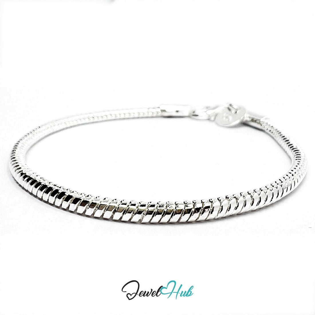 Silver Spiral 925 Sterling Snake Chain Bracelet – Adjustable - JewelHub.co.uk