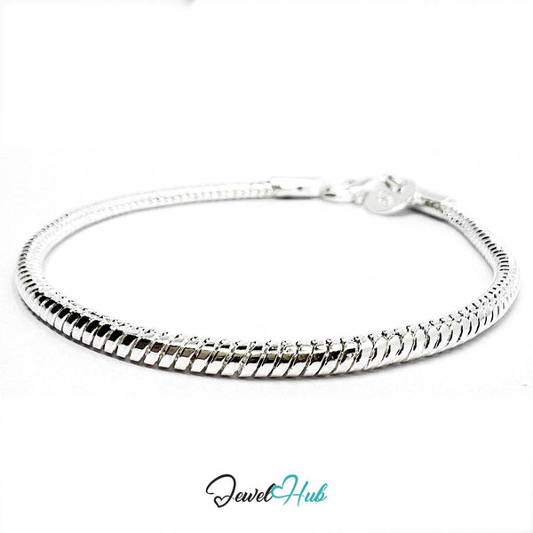 Silver Spiral 925 Sterling Snake Chain Bracelet – Adjustable - JewelHub.co.uk
