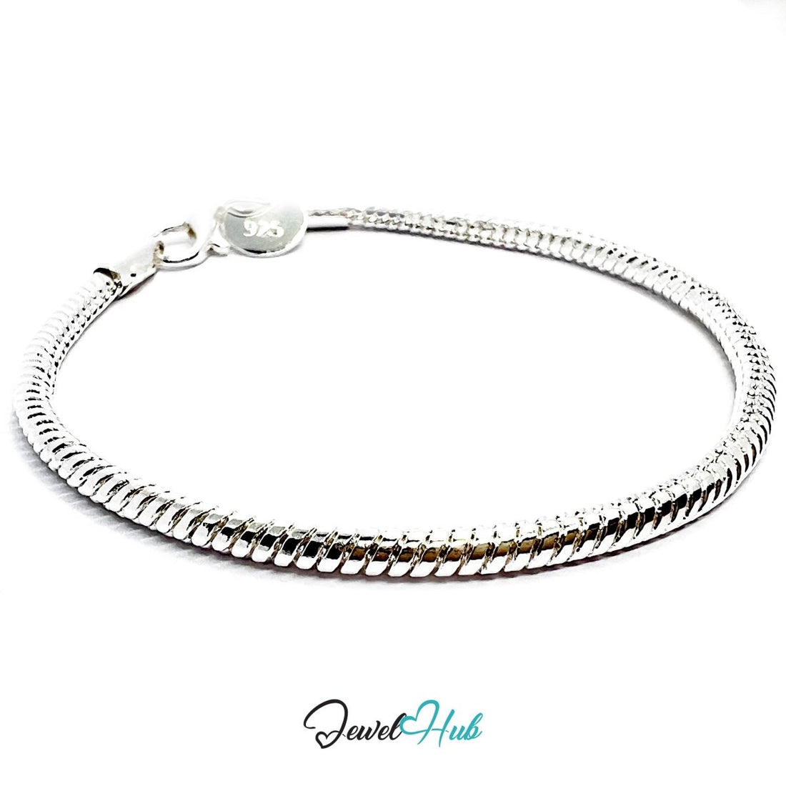 Silver Spiral 925 Sterling Snake Chain Bracelet – Adjustable - JewelHub.co.uk