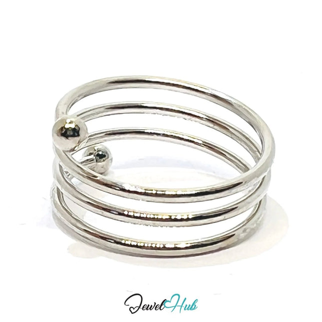 Silver Spiral Coil Ring – Fixed Size M | 1.90g Minimalist Multi - Band Accent in Sculptural Rhythm - JewelHub.co.uk