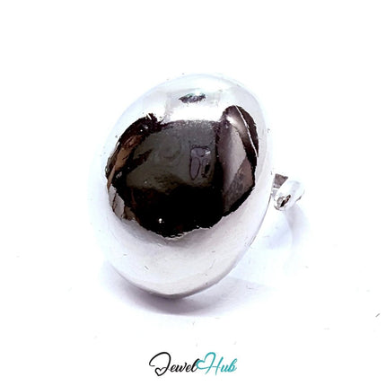 Silver Spiral Zinc Alloy Ring – Textured Concave Dome for Bold Presence | Fixed Size UK M - JewelHub.co.uk