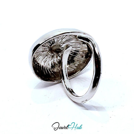 Silver Spiral Zinc Alloy Ring – Textured Concave Dome for Bold Presence | Fixed Size UK M - JewelHub.co.uk