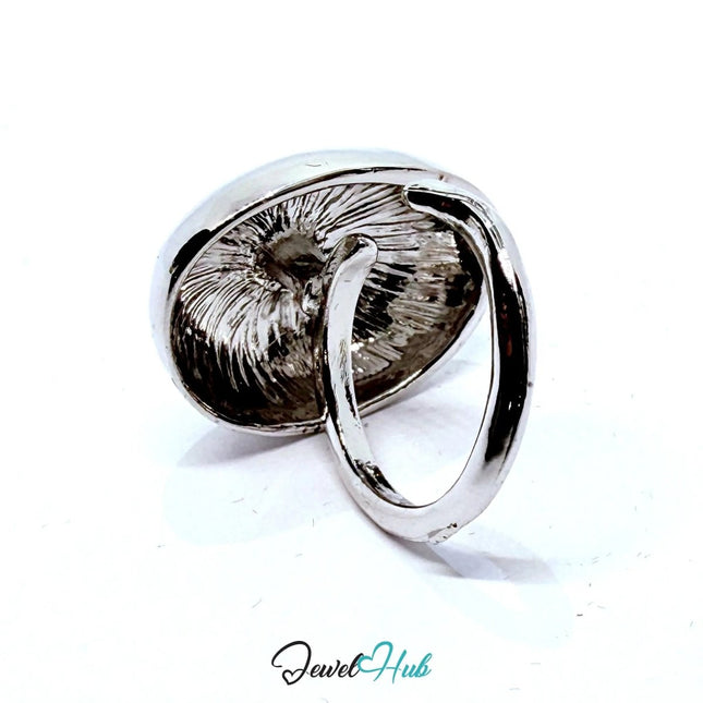 Silver Spiral Zinc Alloy Ring – Textured Concave Dome for Bold Presence | Fixed Size UK M - JewelHub.co.uk