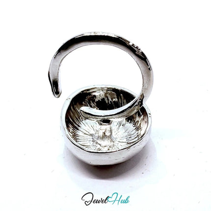 Silver Spiral Zinc Alloy Ring – Textured Concave Dome for Bold Presence | Fixed Size UK M - JewelHub.co.uk
