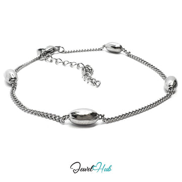 Silver Stainless Steel Bead‑Chain Bracelet – 3.7mm Magnetic Centre Bead, 1.2mm Chain - JewelHub.co.uk