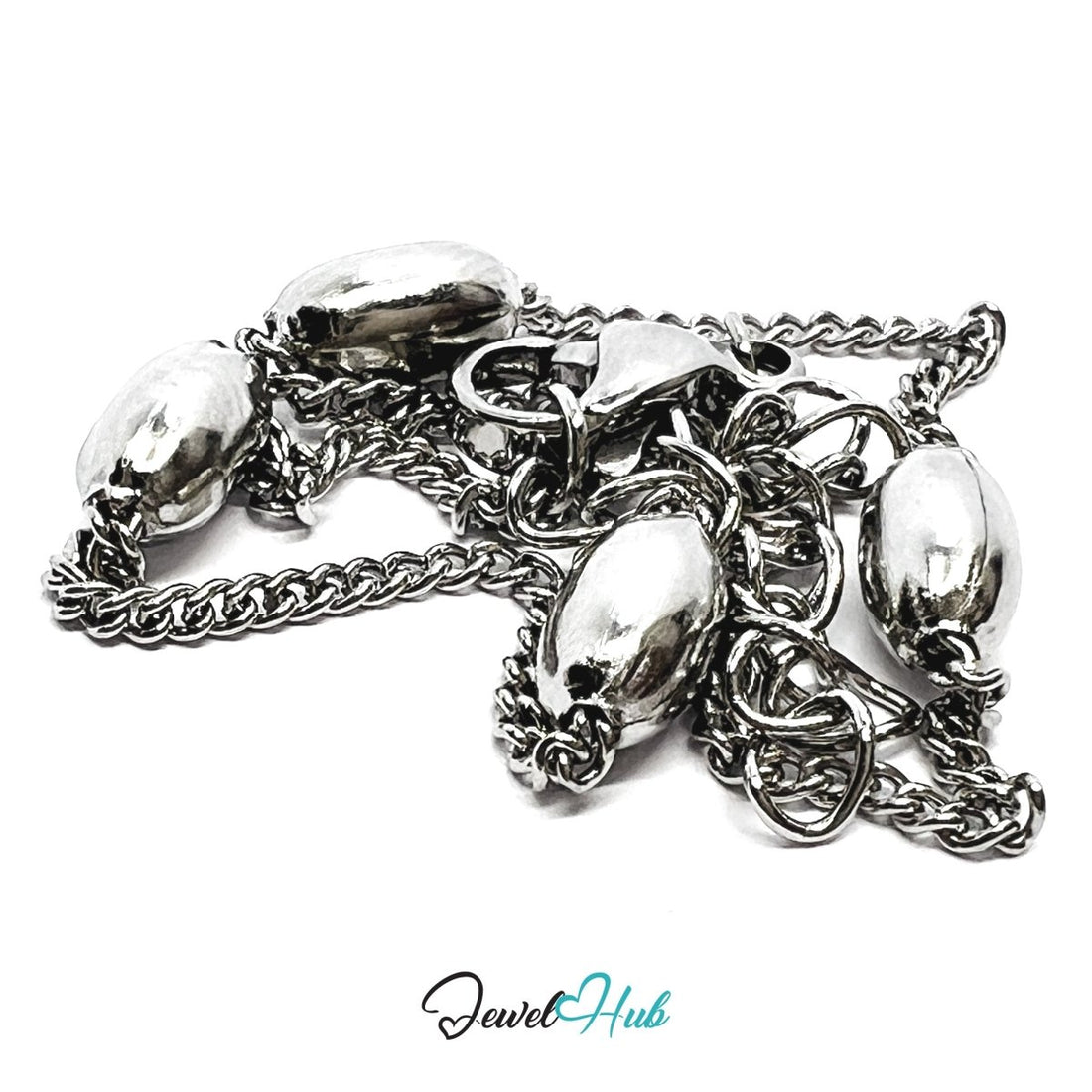 Silver Stainless Steel Bead‑Chain Bracelet – 3.7mm Magnetic Centre Bead, 1.2mm Chain - JewelHub.co.uk