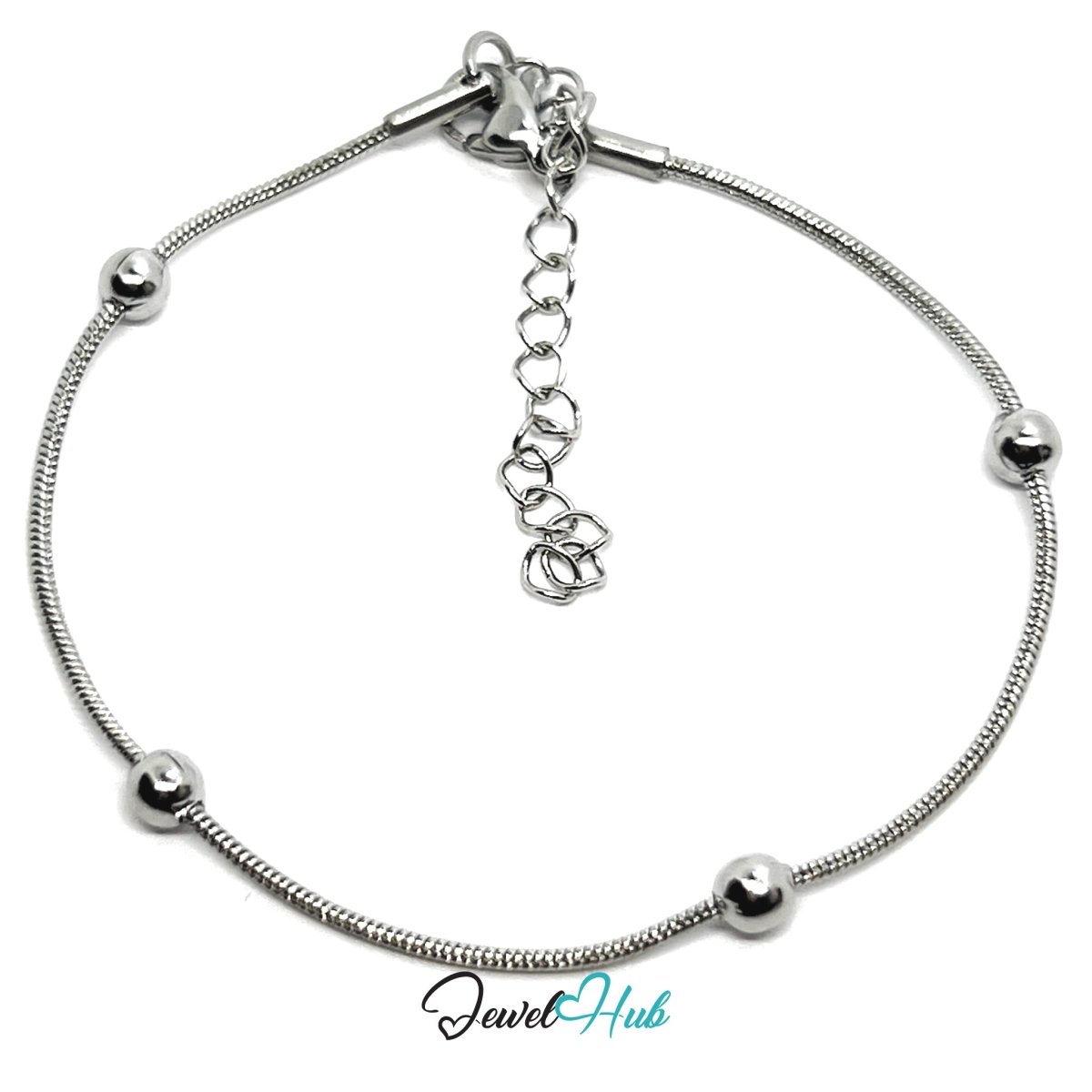 Silver Stainless Steel Bead‑Chain Bracelet – 4mm Ball Beads, 1mm Slim Chain - JewelHub.co.uk