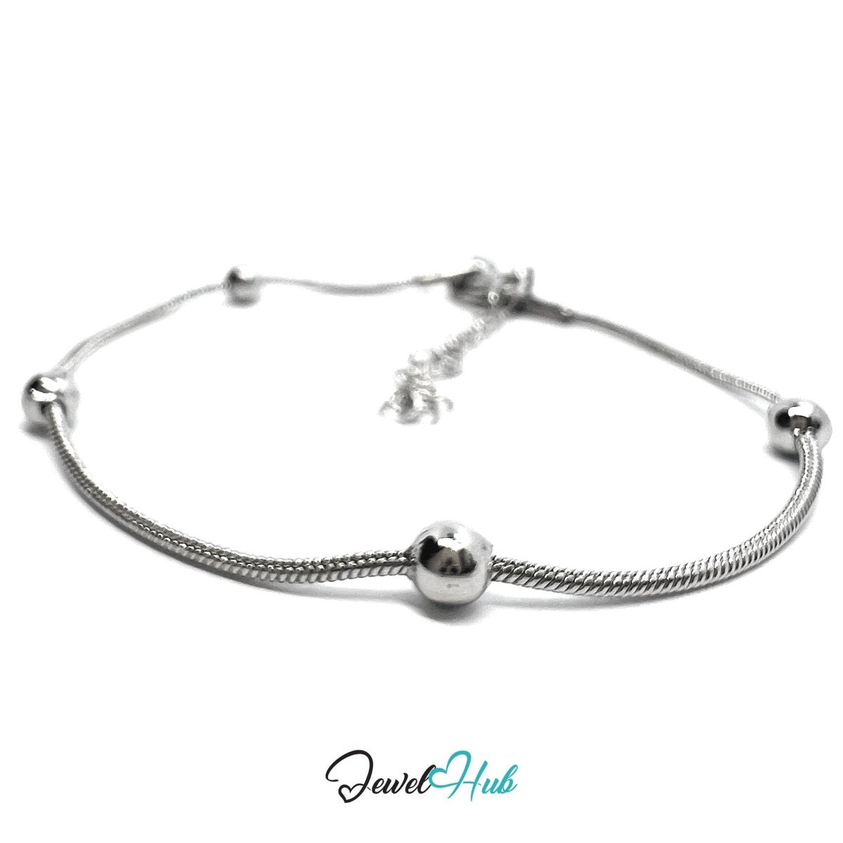 Silver Stainless Steel Bead‑Chain Bracelet – 4mm Ball Beads, 1mm Slim Chain - JewelHub.co.uk