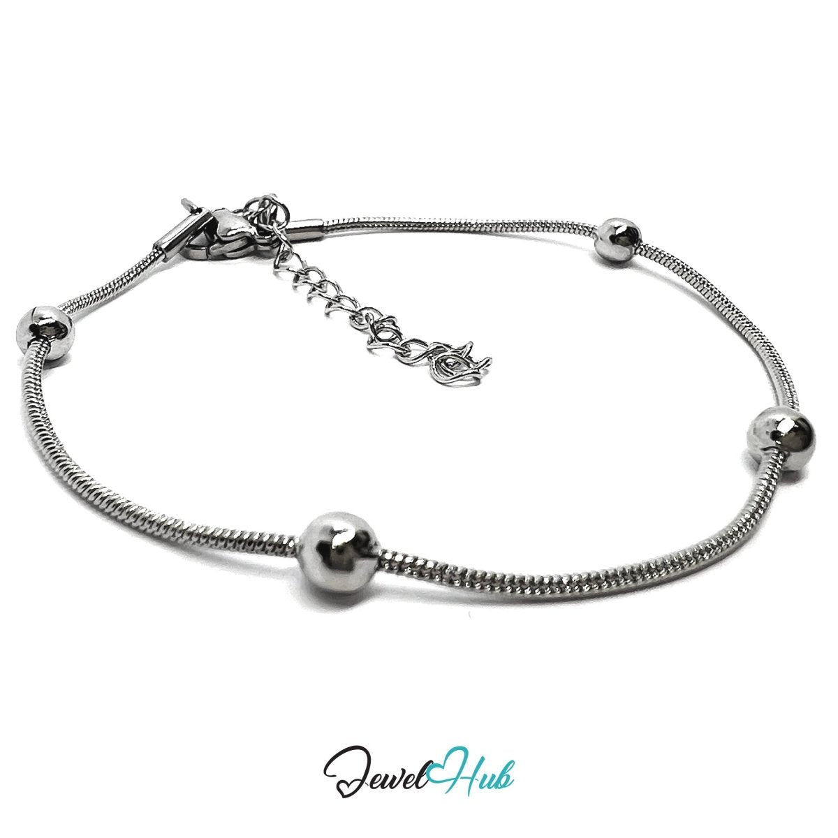 Silver Stainless Steel Bead‑Chain Bracelet – 4mm Ball Beads, 1mm Slim Chain - JewelHub.co.uk