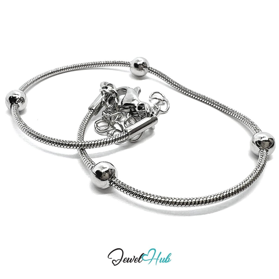 Silver Stainless Steel Bead‑Chain Bracelet – 4mm Ball Beads, 1mm Slim Chain - JewelHub.co.uk
