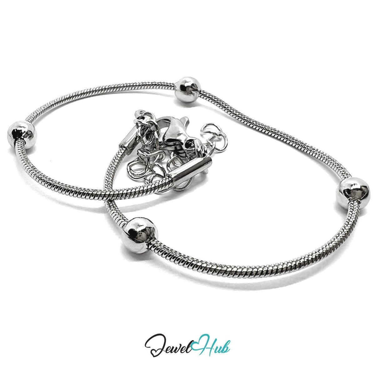 Silver Stainless Steel Bead‑Chain Bracelet – 4mm Ball Beads, 1mm Slim Chain - JewelHub.co.uk