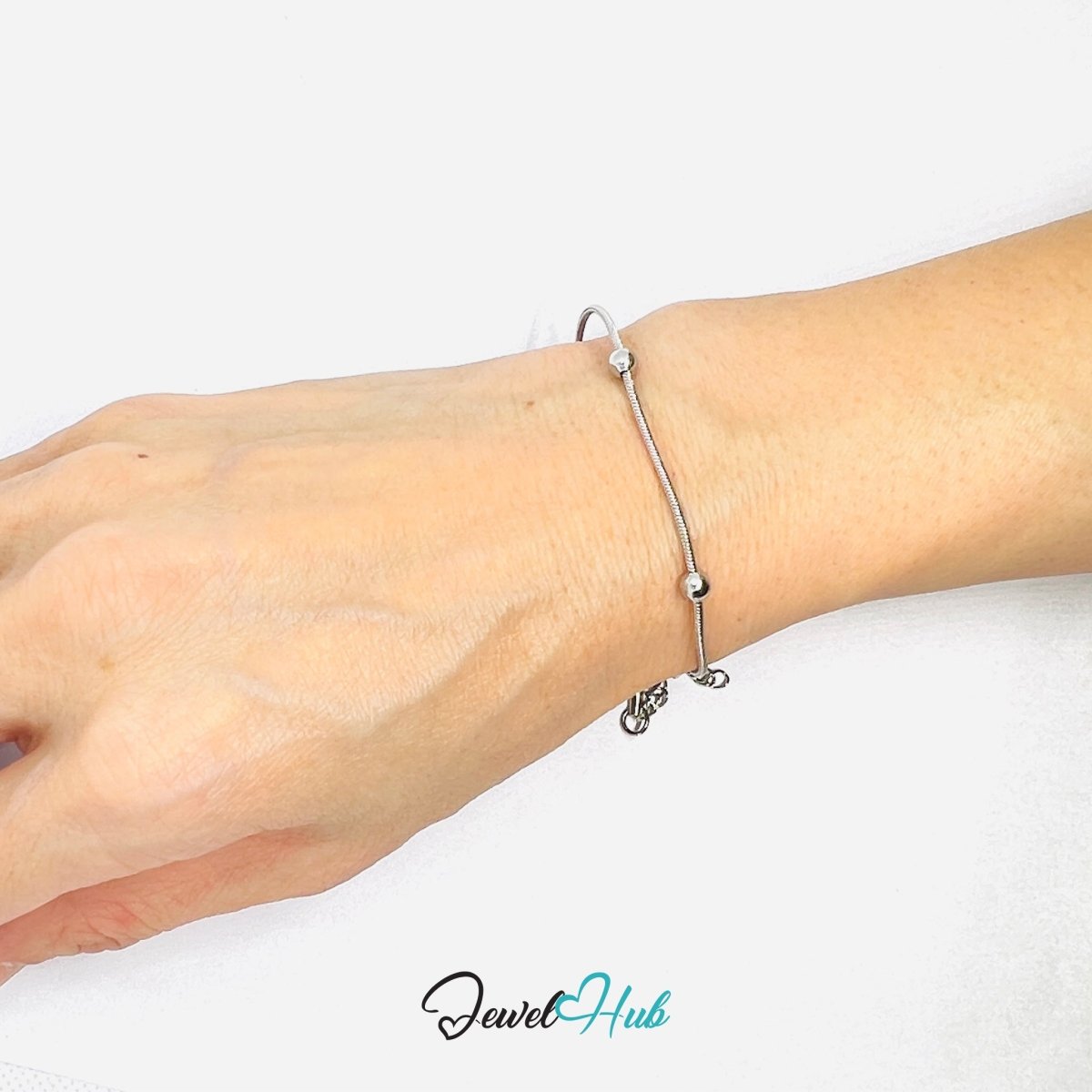 Silver Stainless Steel Bead‑Chain Bracelet – 4mm Ball Beads, 1mm Slim Chain - JewelHub.co.uk