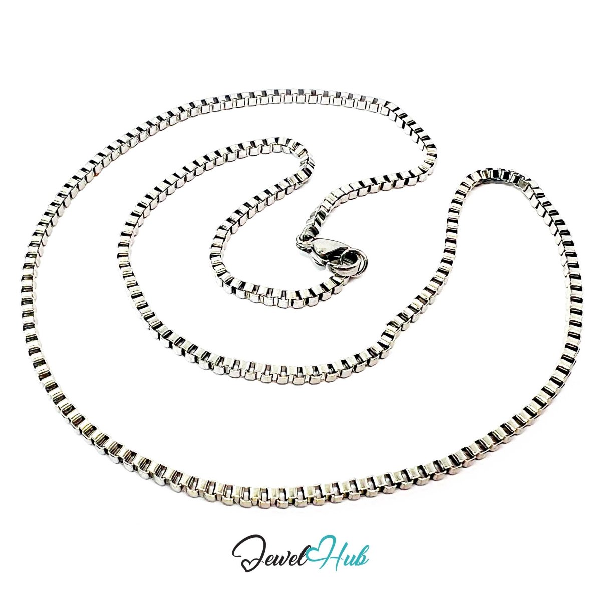 Silver Stainless Steel Box Chain Necklace 2mm | 45cm or 60cm - JewelHub.co.uk