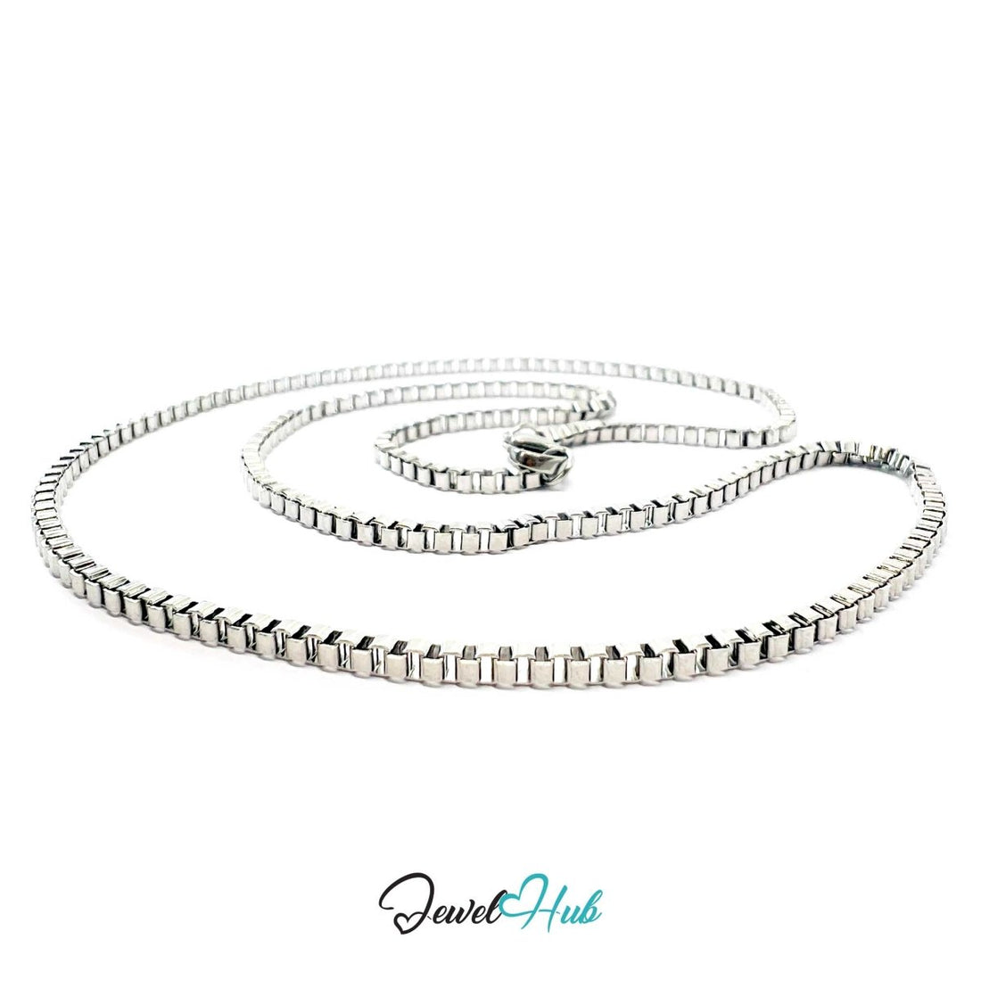 Silver Stainless Steel Box Chain Necklace 2mm | 45cm or 60cm - JewelHub.co.uk