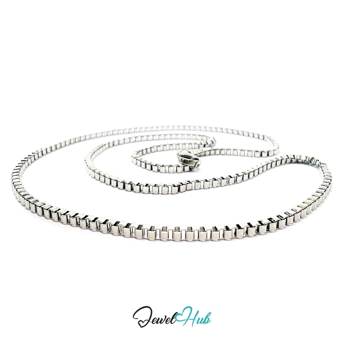 Silver Stainless Steel Box Chain Necklace 2mm | 45cm or 60cm - JewelHub.co.uk
