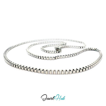 Silver Stainless Steel Box Chain Necklace 2mm | 45cm or 60cm - JewelHub.co.uk