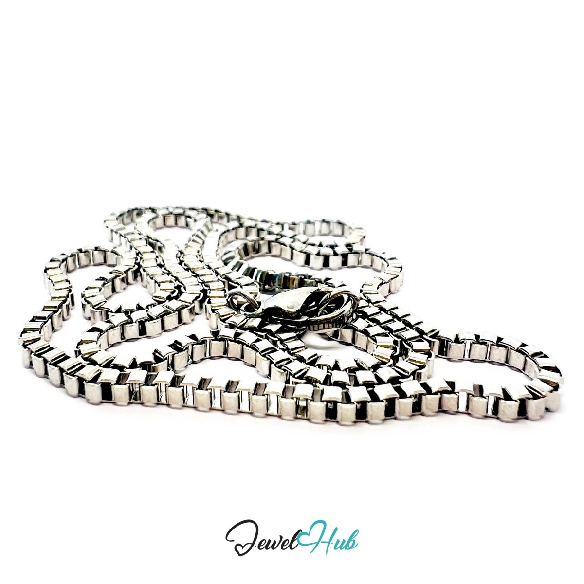 Silver Stainless Steel Box Chain Necklace 2mm | 45cm or 60cm - JewelHub.co.uk