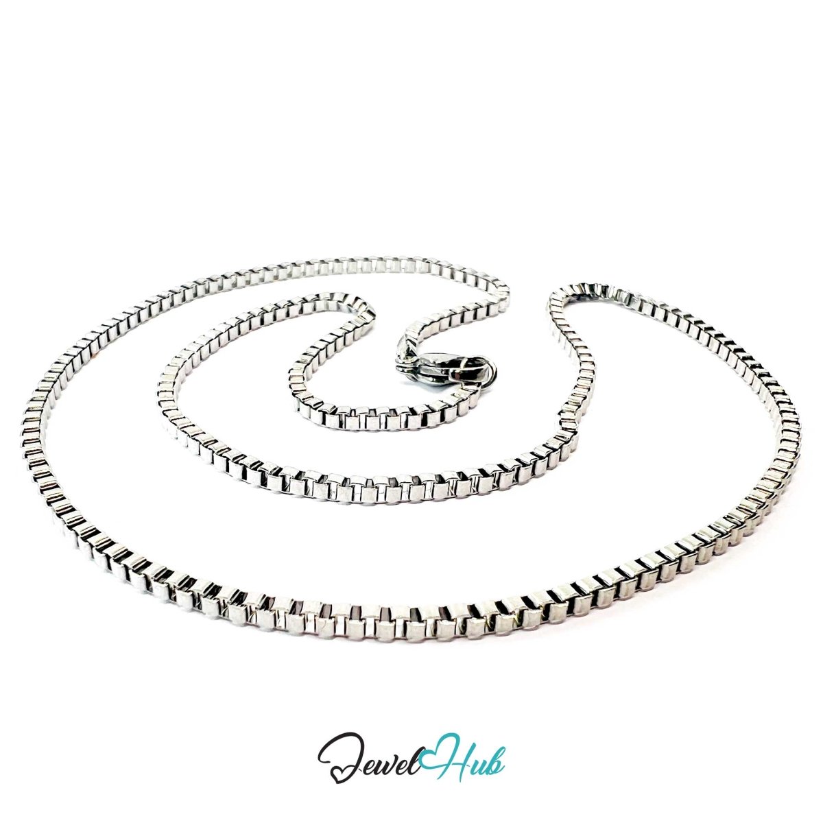 Silver Stainless Steel Box Chain Necklace 2mm | 45cm or 60cm - JewelHub.co.uk