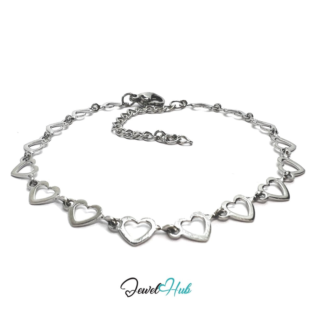 Silver Stainless Steel Bracelet – Delicate Open Heart‑Link Chain Design - JewelHub.co.uk