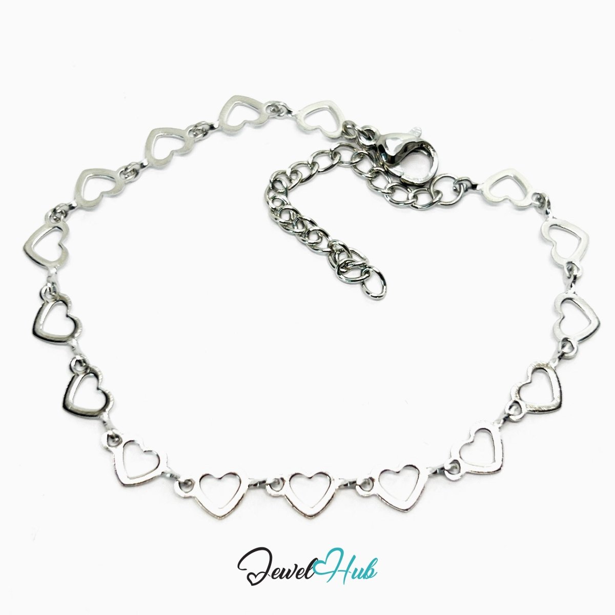 Silver Stainless Steel Bracelet – Delicate Open Heart‑Link Chain Design - JewelHub.co.uk