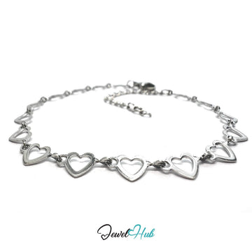 Silver Stainless Steel Bracelet – Delicate Open Heart‑Link Chain Design - JewelHub.co.uk